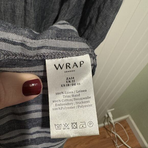 Wrap London Linen Embroidered Midi Dress Boho Lagenlook Blue Gray NEW Size 18 - Picture 6 of 7